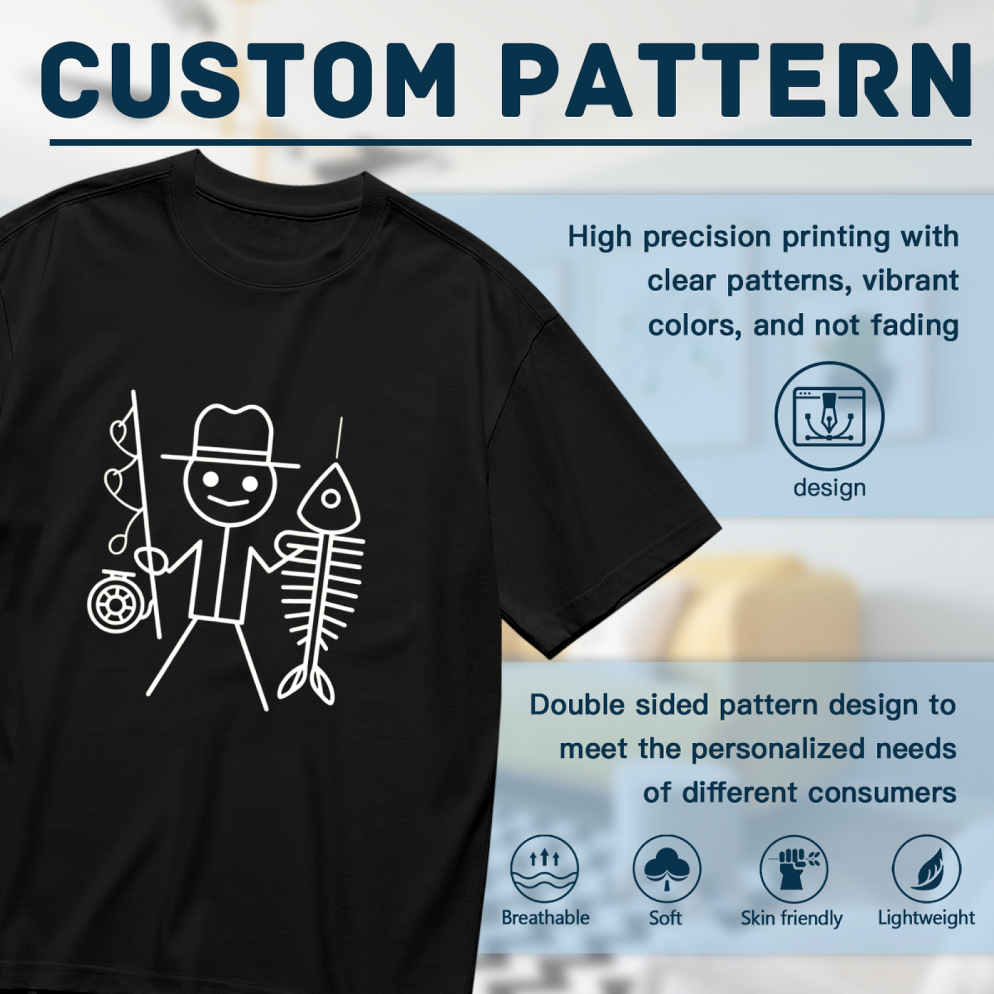 Funny Stick Figure Fisherman Fish Bone Hobby Lover Plus Size Women Printed T-Shirt