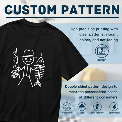 Funny Stick Figure Fisherman Fish Bone Hobby Lover Plus Size Women Printed T-Shirt