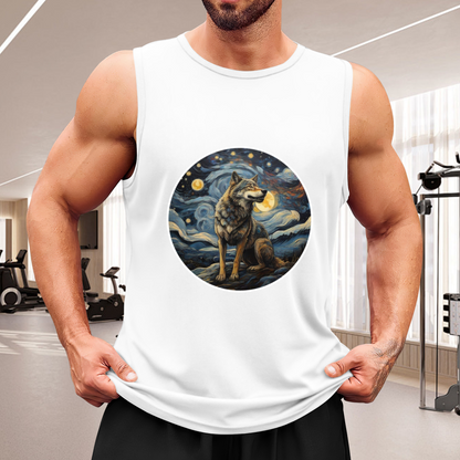 Starry Night Wolf Van Gogh Style Art Men¡¯s Sleeveless Tank