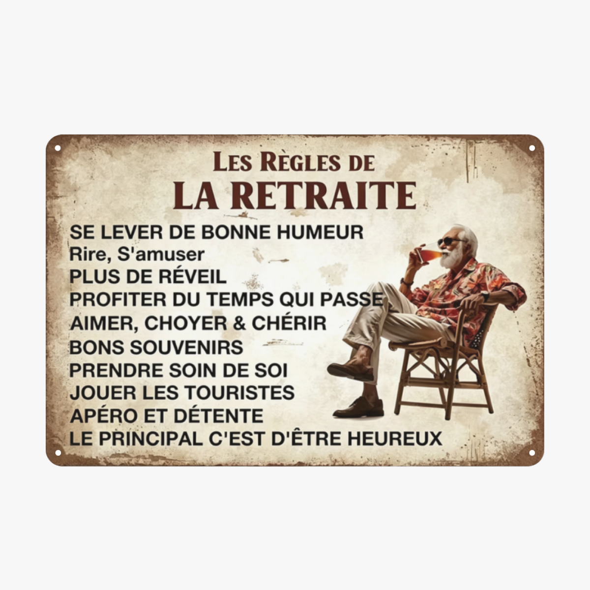 French Retirement Lifestyle Vintage Wall Sign