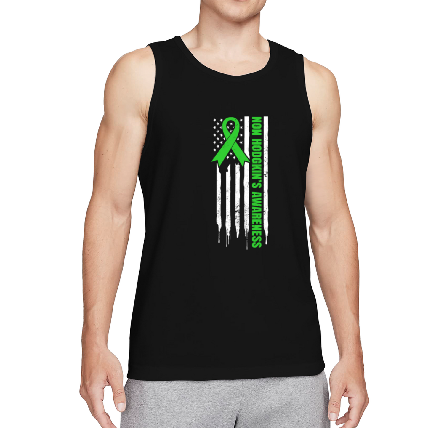 Non Hodgkin¡¯s Awareness Green Ribbon USA Flag Tank