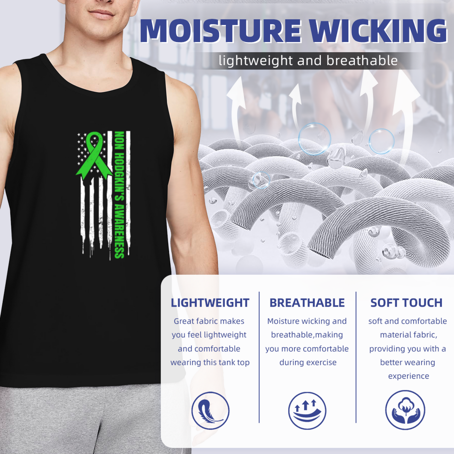 Non Hodgkin¡¯s Awareness Green Ribbon USA Flag Tank