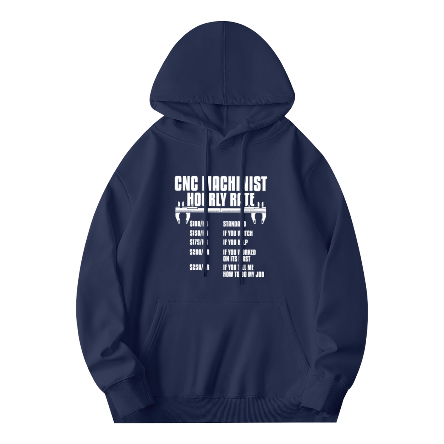 CNC Machinist Hourly Rate Navy Hoodie, Men Workshop Comfort Sweatshirt