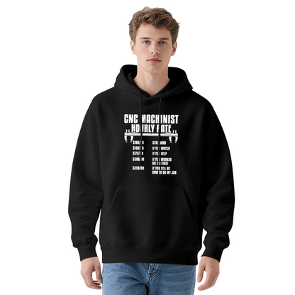 CNC Machinist Hourly Rate Navy Hoodie, Men Workshop Comfort Sweatshirt
