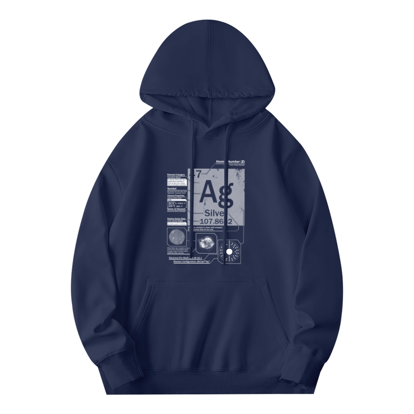 Silver Ag Periodic Table Science Element Print Hoodie, Nerd Soft Comfort Study Pullover
