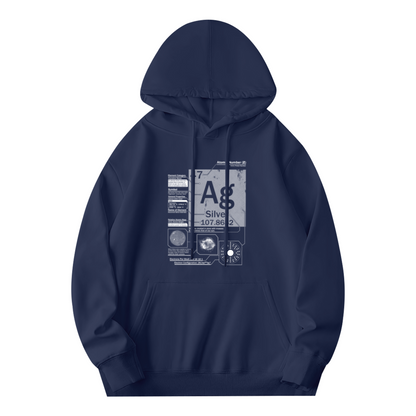 Silver Ag Periodic Table Science Element Print Hoodie, Nerd Soft Comfort Study Pullover