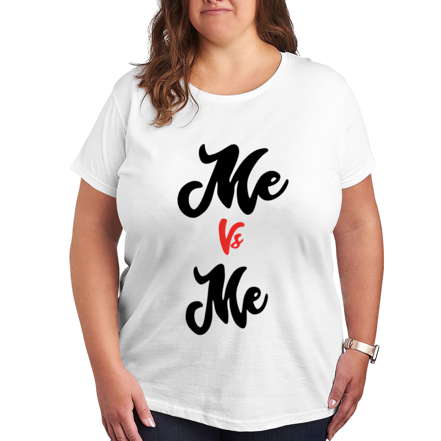 Bold Cursive Me Vs Me Self Love Mental Health Plus Size Black T-Shirt