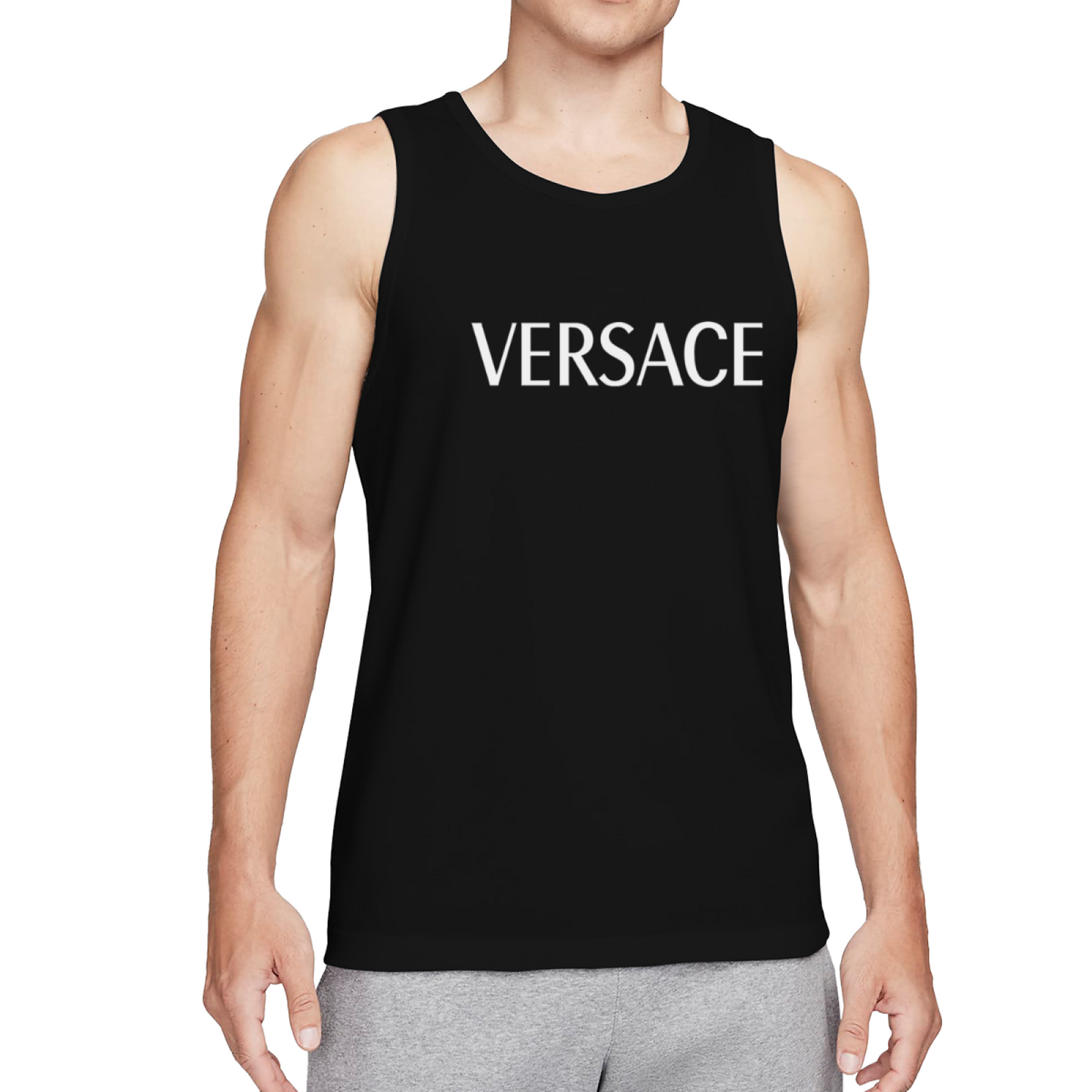 Classic Simple VERSACE Letter Print Streetwear Men Tank Top