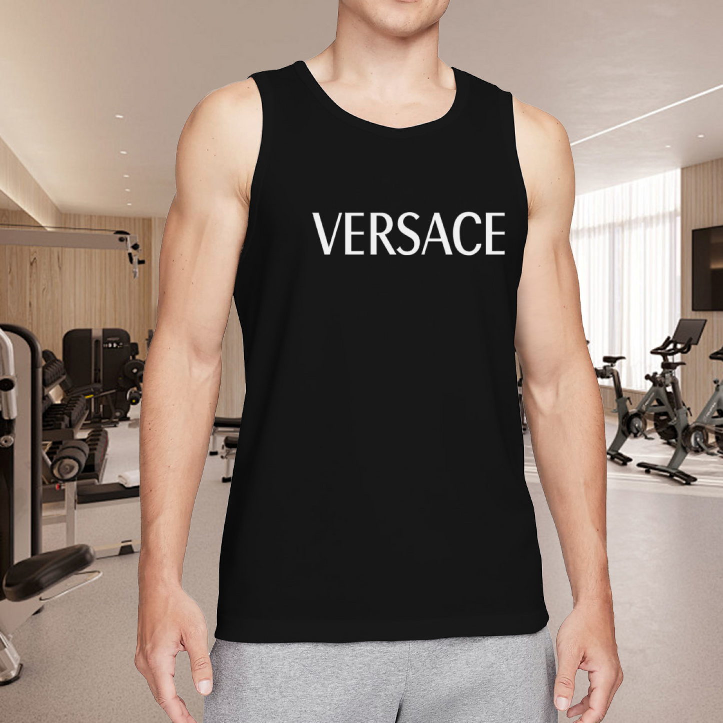 Classic Simple VERSACE Letter Print Streetwear Men Tank Top
