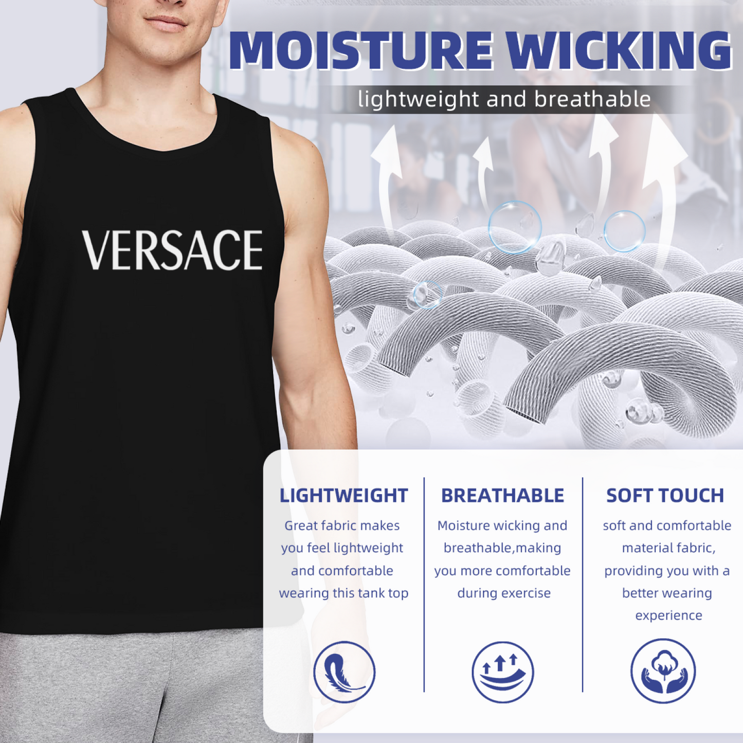 Classic Simple VERSACE Letter Print Streetwear Men Tank Top