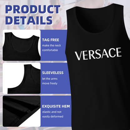 Classic Simple VERSACE Letter Print Streetwear Men Tank Top