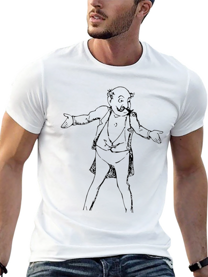 Cartoon Man Graphic Tee - Black Cotton T-Shirt