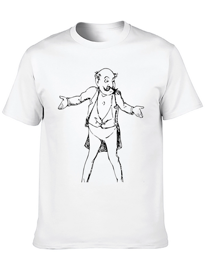 Cartoon Man Graphic Tee - Black Cotton T-Shirt