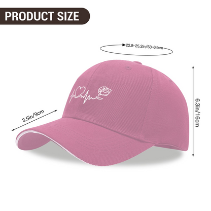 Heartbeat Rose Line Art Pink Sandwich Brim Baseball Cap Romantic Love Hat