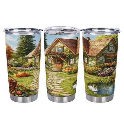 Charming Spring Cottage With Pink Tulip Garden 20oz Insulated Tumbler
