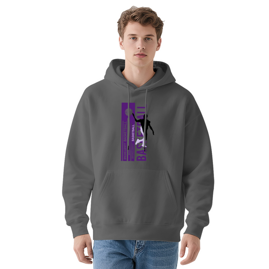 Vertical Purple Basketball Gray Hoodie, Men Sporty Loose Cozy Sweatshirt