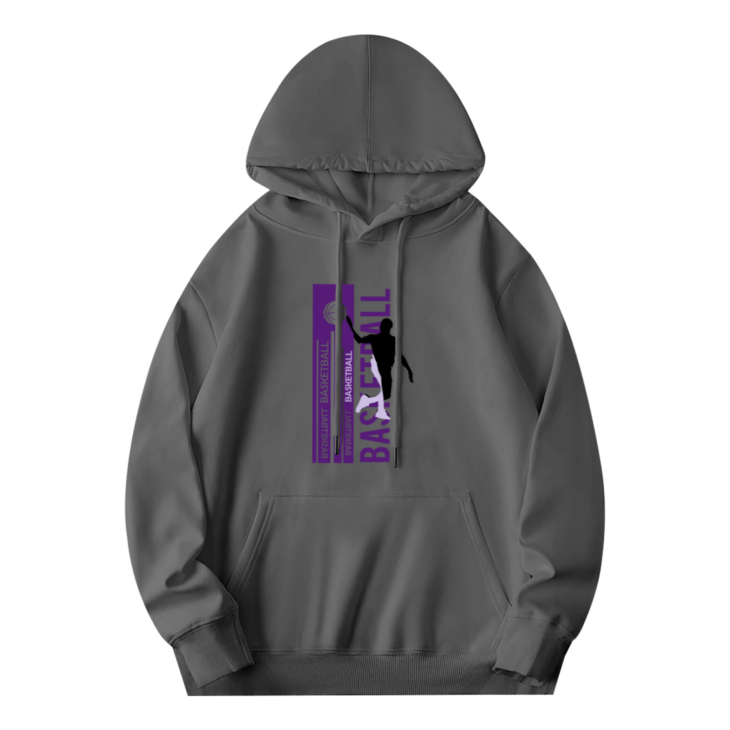 Vertical Purple Basketball Gray Hoodie, Men Sporty Loose Cozy Sweatshirt
