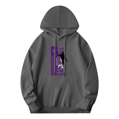 Vertical Purple Basketball Gray Hoodie, Men Sporty Loose Cozy Sweatshirt