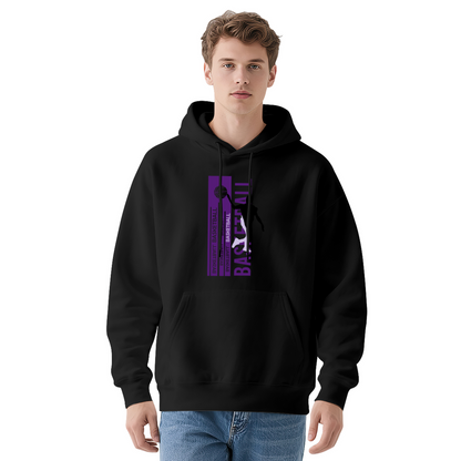 Vertical Purple Basketball Gray Hoodie, Men Sporty Loose Cozy Sweatshirt