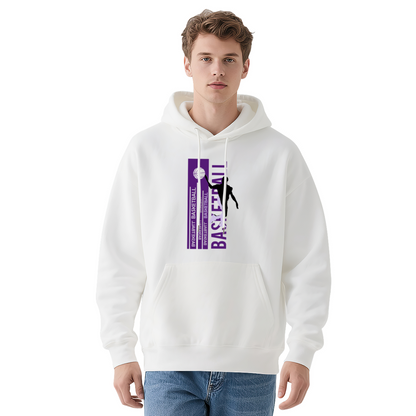 Vertical Purple Basketball Gray Hoodie, Men Sporty Loose Cozy Sweatshirt