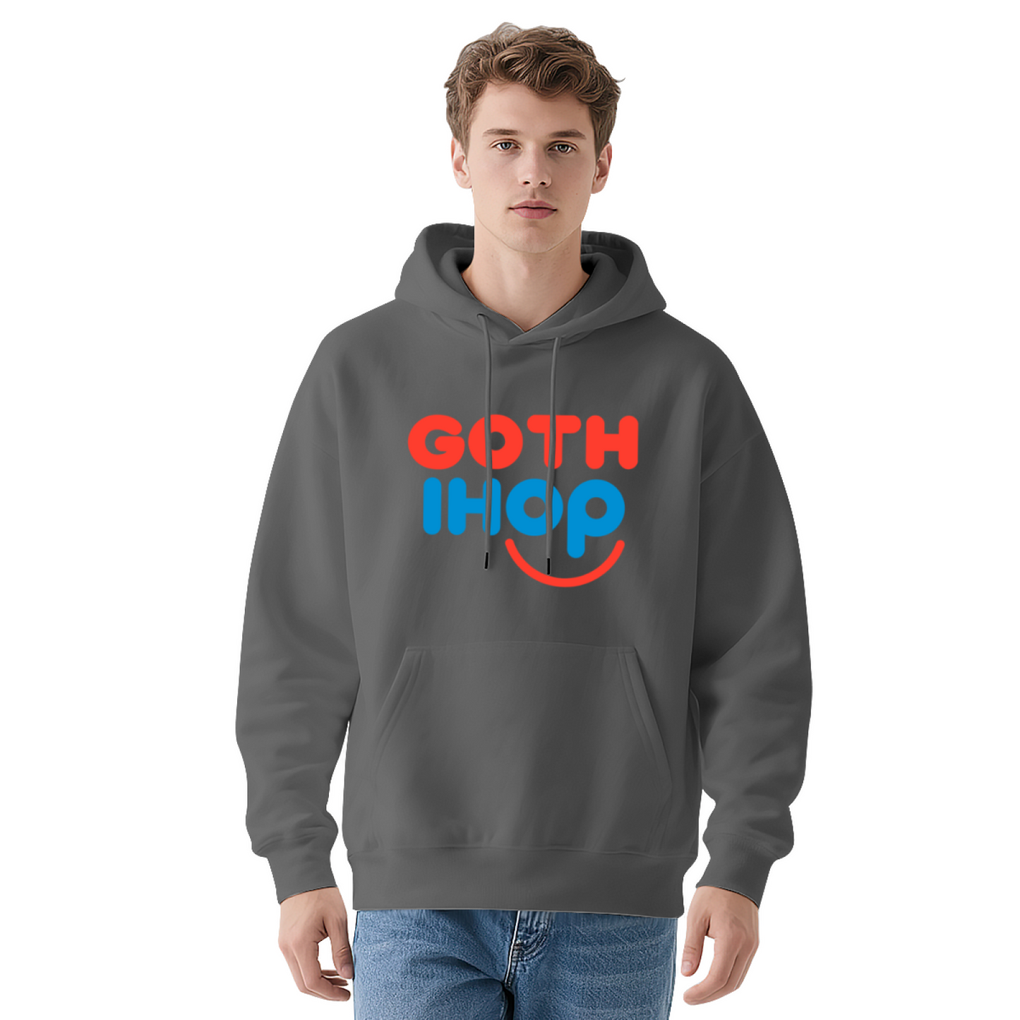 Retro GOTH IHOP Smile Colorful Print Hoodie, Men Daily Comfort Hooded Top
