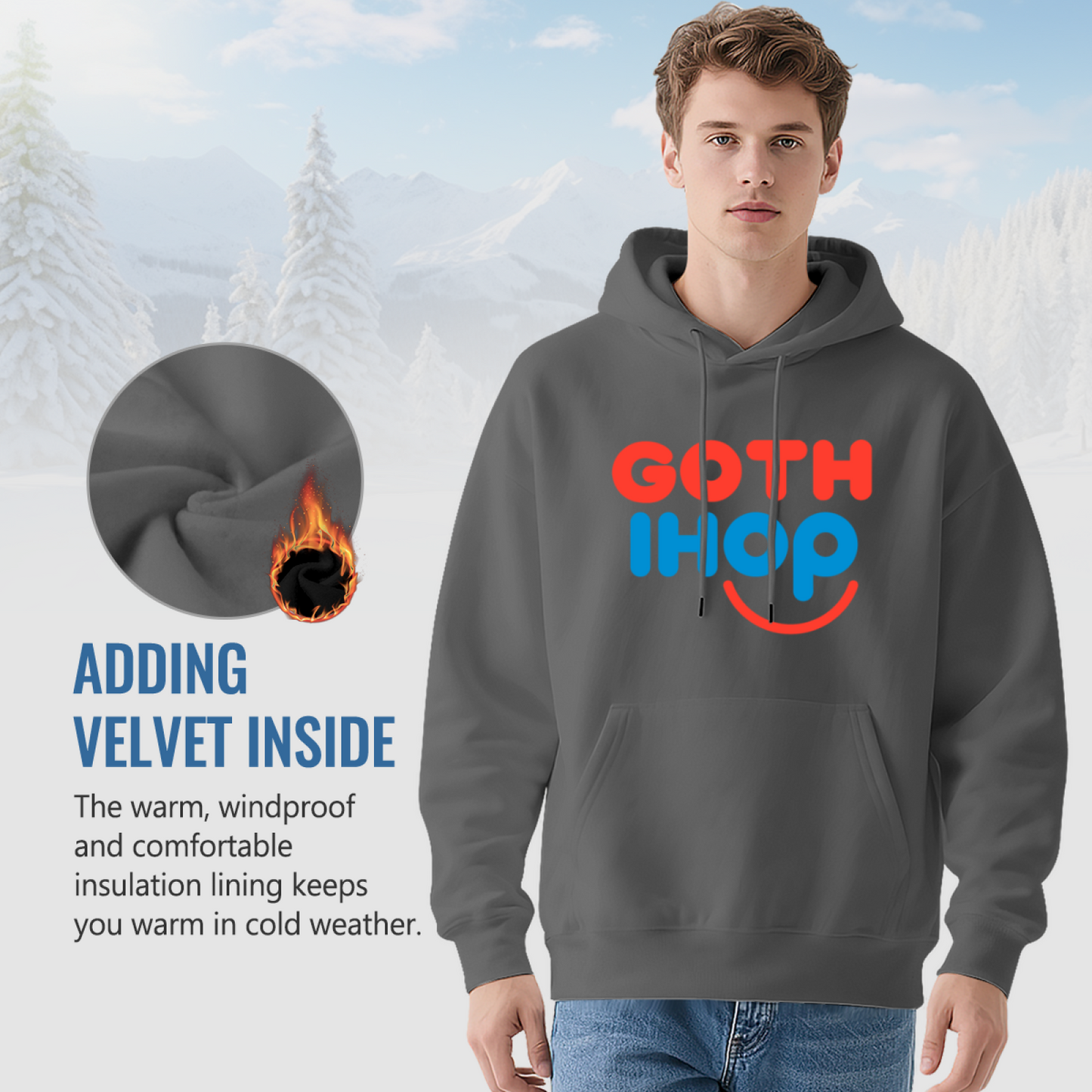 Retro GOTH IHOP Smile Colorful Print Hoodie, Men Daily Comfort Hooded Top