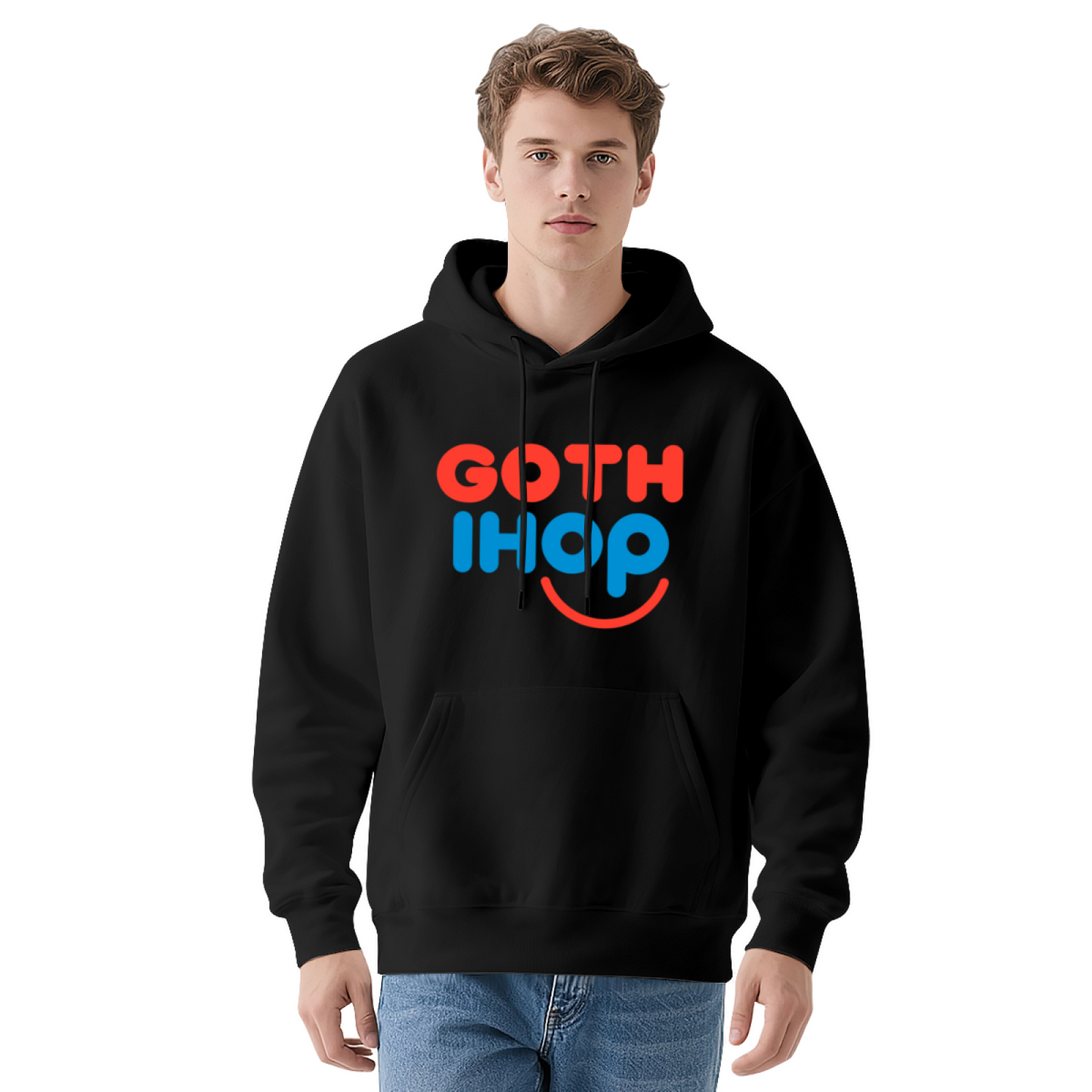 Retro GOTH IHOP Smile Colorful Print Hoodie, Men Daily Comfort Hooded Top