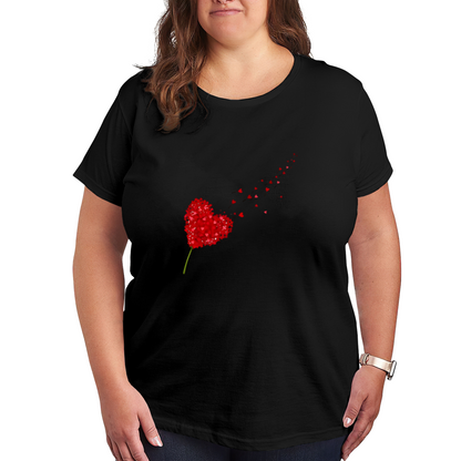 Romantic Heart-Shaped Flower Flying Hearts Plus Size Ladies Tee