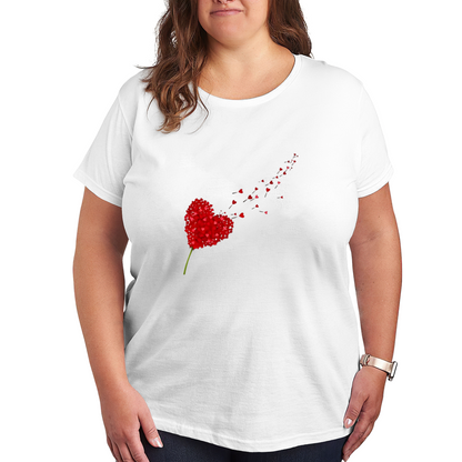 Romantic Heart-Shaped Flower Flying Hearts Plus Size Ladies Tee