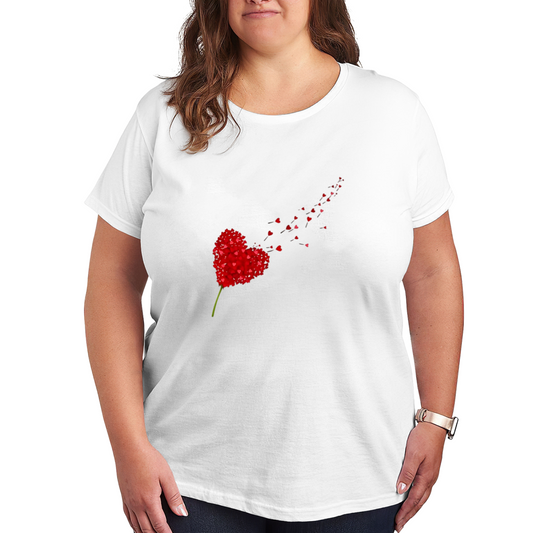 Romantic Heart-Shaped Flower Flying Hearts Plus Size Ladies Tee
