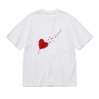 Romantic Heart-Shaped Flower Flying Hearts Plus Size Ladies Tee