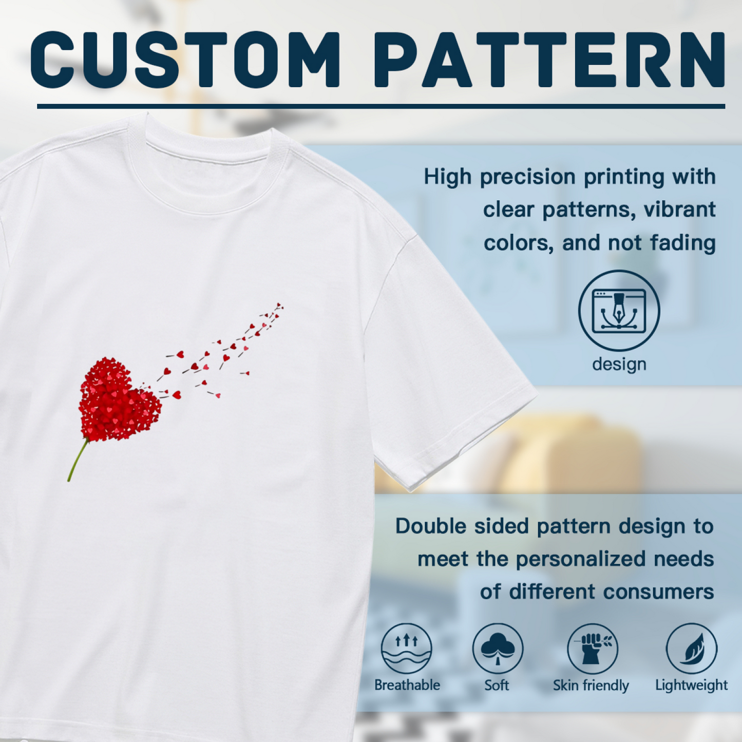 Romantic Heart-Shaped Flower Flying Hearts Plus Size Ladies Tee