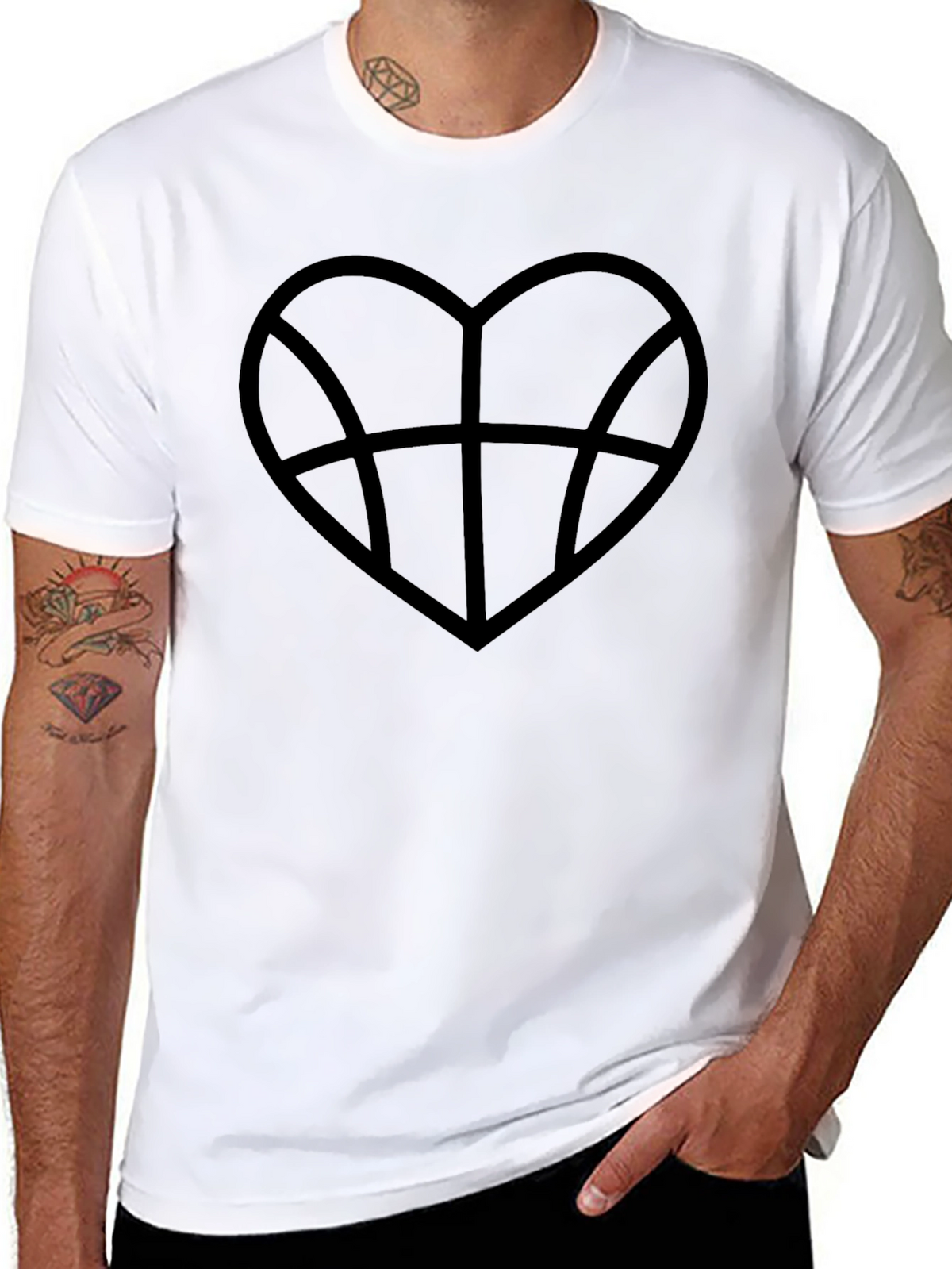 Basketball Heart Graphic Tee - Black Cotton T-Shirt