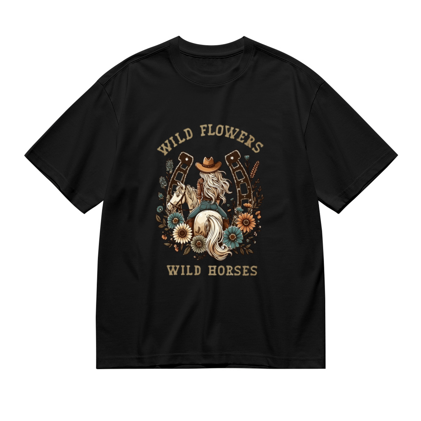 Wild Flowers Wild Horses Cowgirl Western Retro Plus Size Women Graphic Tee