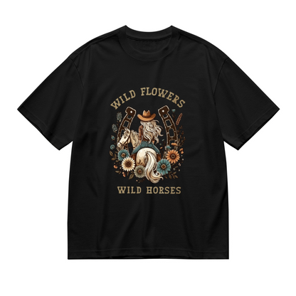 Wild Flowers Wild Horses Cowgirl Western Retro Plus Size Women Graphic Tee