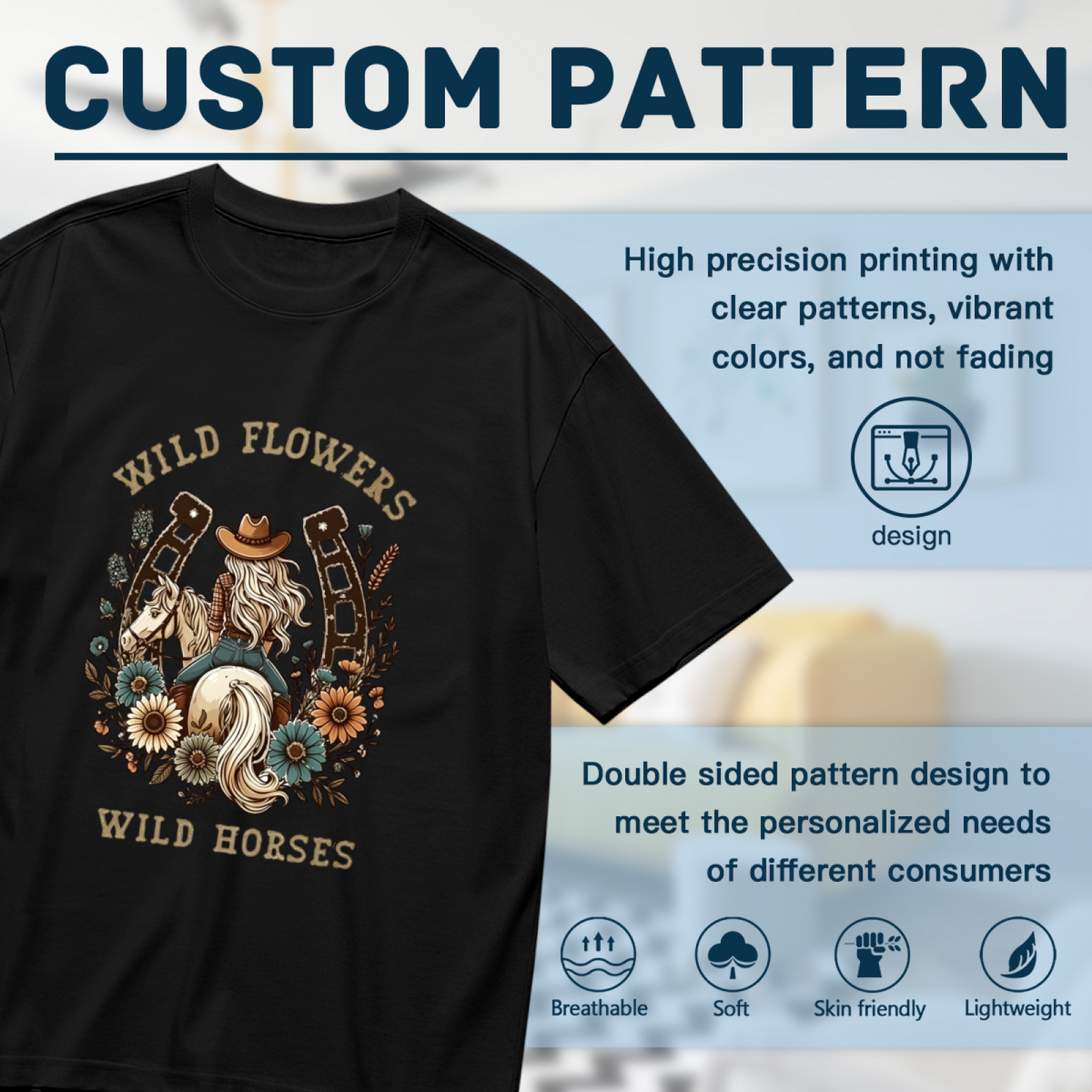 Wild Flowers Wild Horses Cowgirl Western Retro Plus Size Women Graphic Tee
