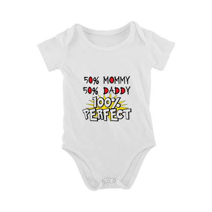 50% Mommy 50% Daddy 100% Perfect Cute Family Baby Bodysuit