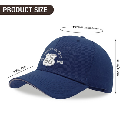 Vintage Route 66 America¡¯s Highway Navy Sandwich Brim Baseball Cap Retro Road Trip Hat