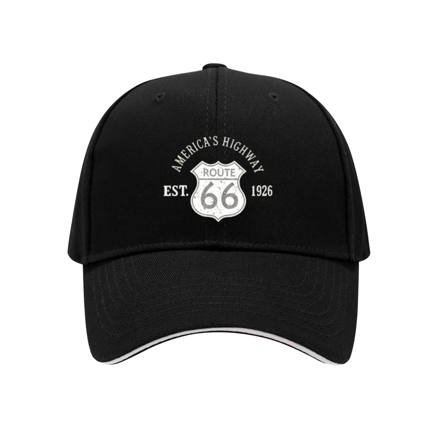 Vintage Route 66 America¡¯s Highway Navy Sandwich Brim Baseball Cap Retro Road Trip Hat
