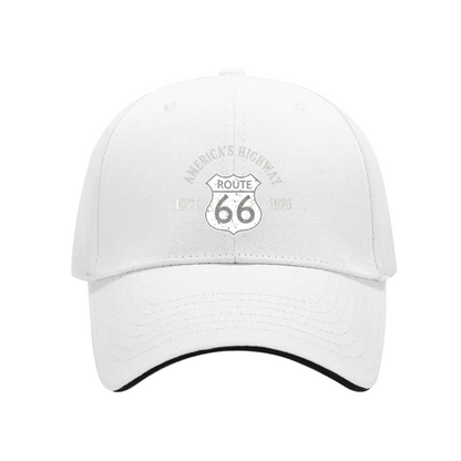 Vintage Route 66 America¡¯s Highway Navy Sandwich Brim Baseball Cap Retro Road Trip Hat