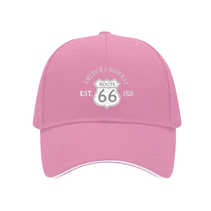 Vintage Route 66 America¡¯s Highway Navy Sandwich Brim Baseball Cap Retro Road Trip Hat