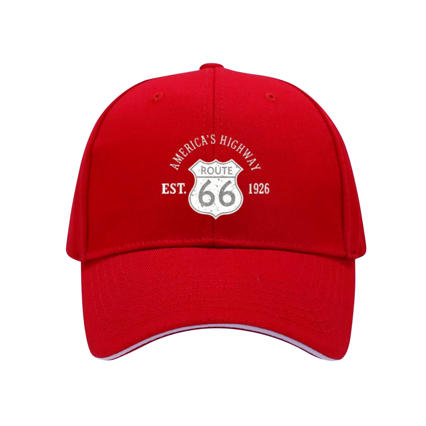 Vintage Route 66 America¡¯s Highway Navy Sandwich Brim Baseball Cap Retro Road Trip Hat