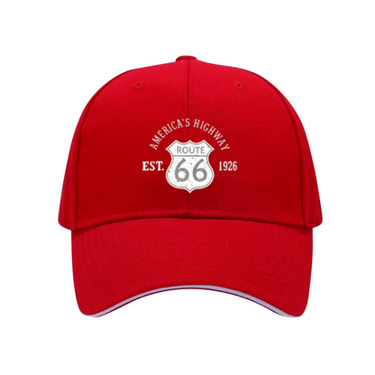 Vintage Route 66 America¡¯s Highway Navy Sandwich Brim Baseball Cap Retro Road Trip Hat