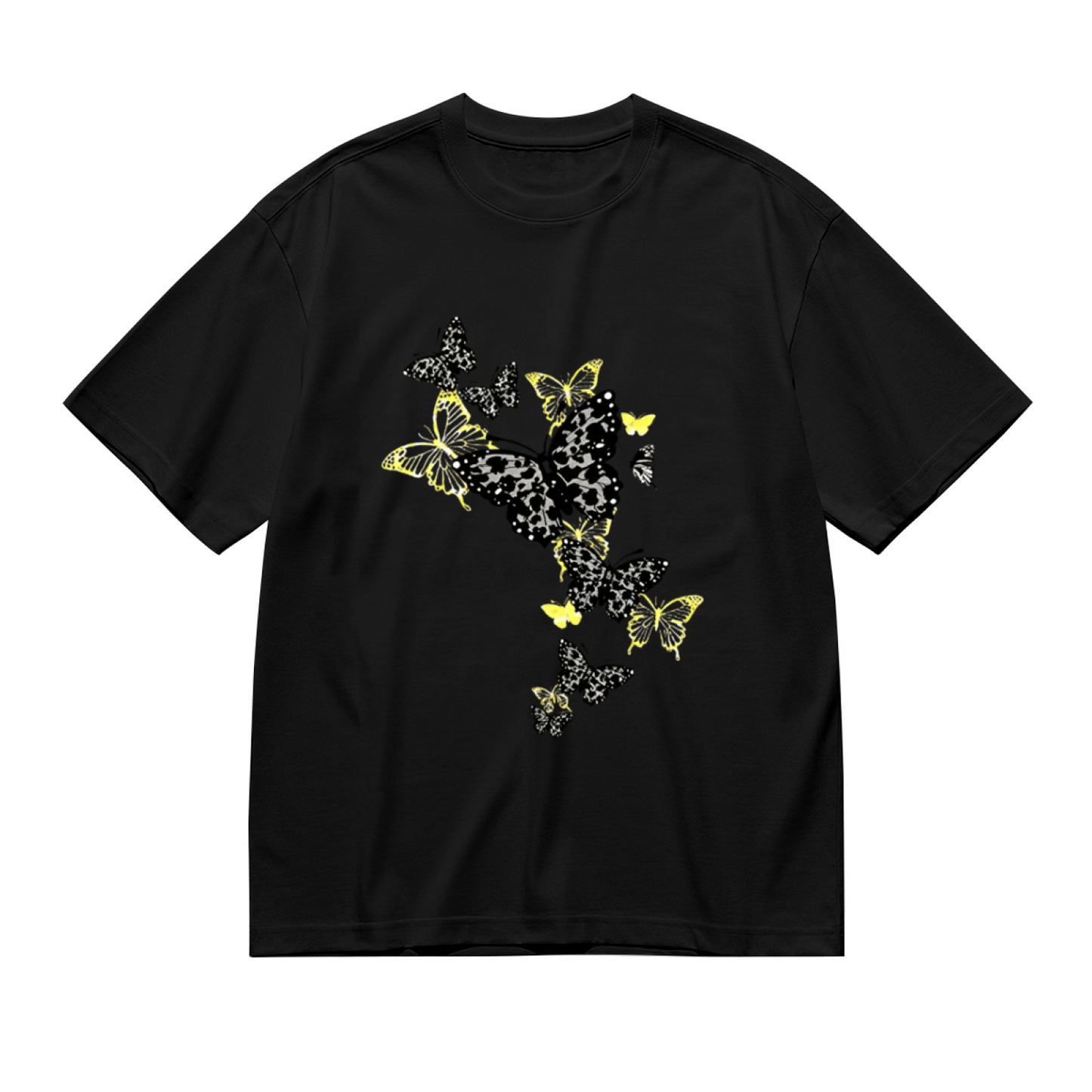 Cool Yellow Leopard Butterfly Cluster Trendy Plus Size Women Printed T-Shirt