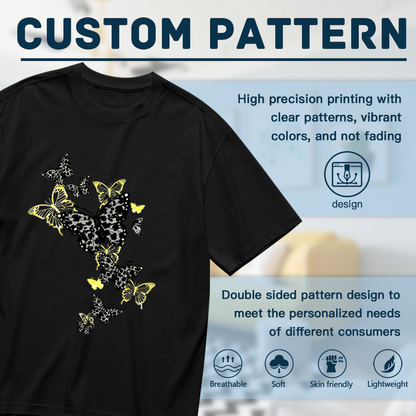 Cool Yellow Leopard Butterfly Cluster Trendy Plus Size Women Printed T-Shirt