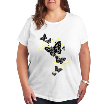 Cool Yellow Leopard Butterfly Cluster Trendy Plus Size Women Printed T-Shirt