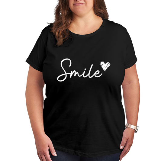 Minimal Cursive Smile Scribble Heart Simple Plus Size Black Ladies Tee