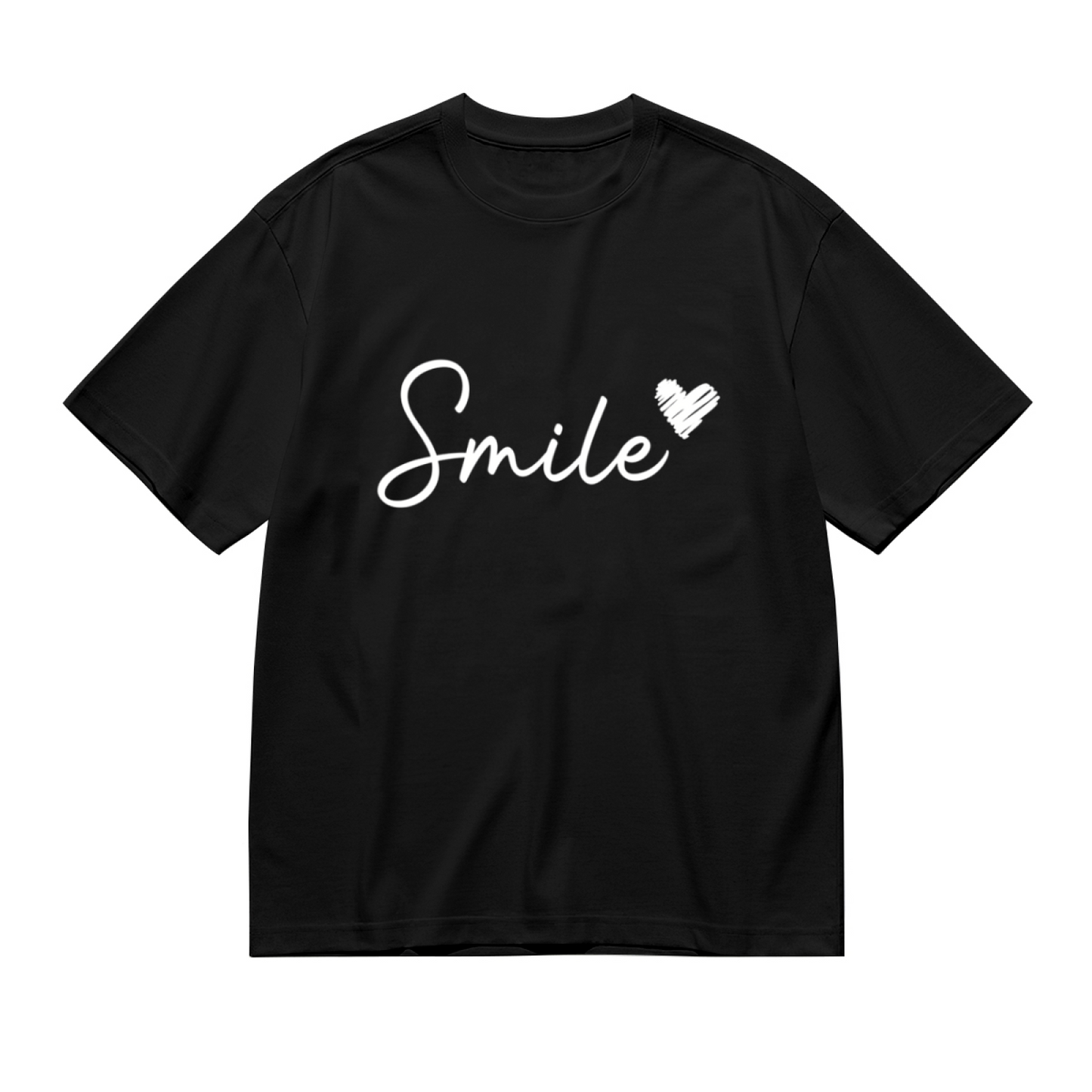 Minimal Cursive Smile Scribble Heart Simple Plus Size Black Ladies Tee