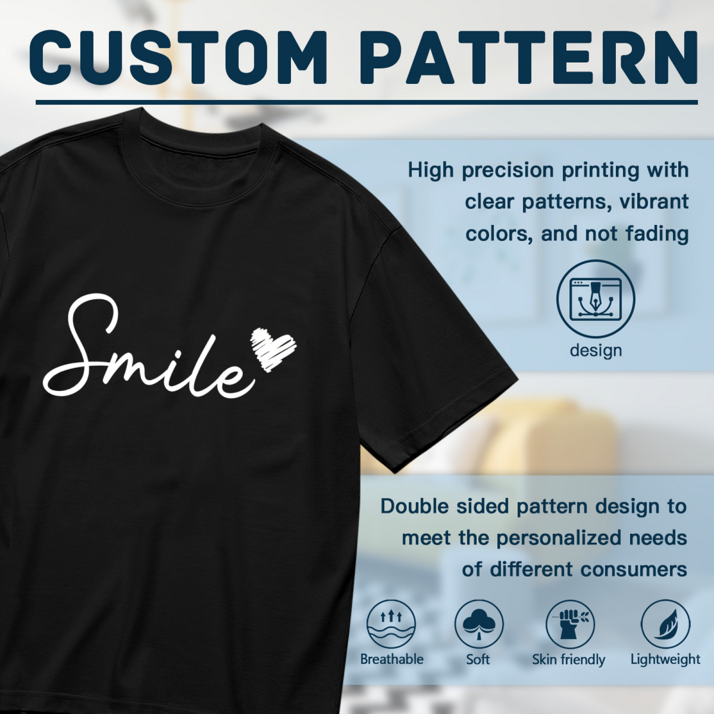 Minimal Cursive Smile Scribble Heart Simple Plus Size Black Ladies Tee