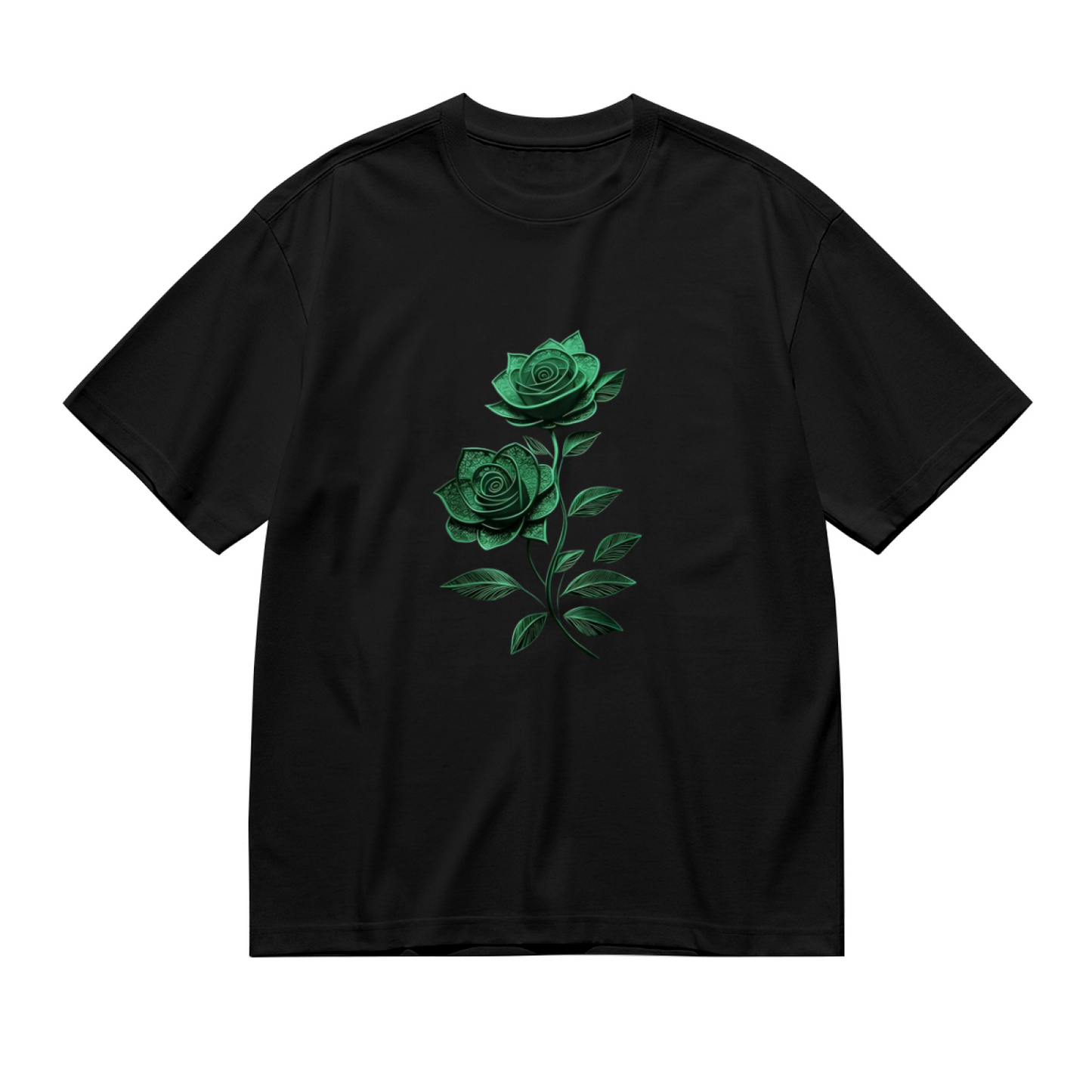 Fresh Emerald Green Lace Rose Gothic Plus Size Women Printed T-Shirt